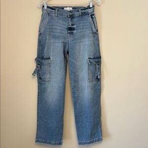 Celebrity Pink Re Generation Blue Denim Cargo Wide Leg Pants size S